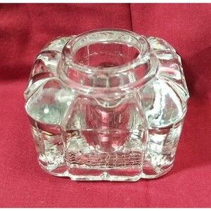 Vintage Early American Crystal Glass Block Ink Well Art Deco Bevel Cut